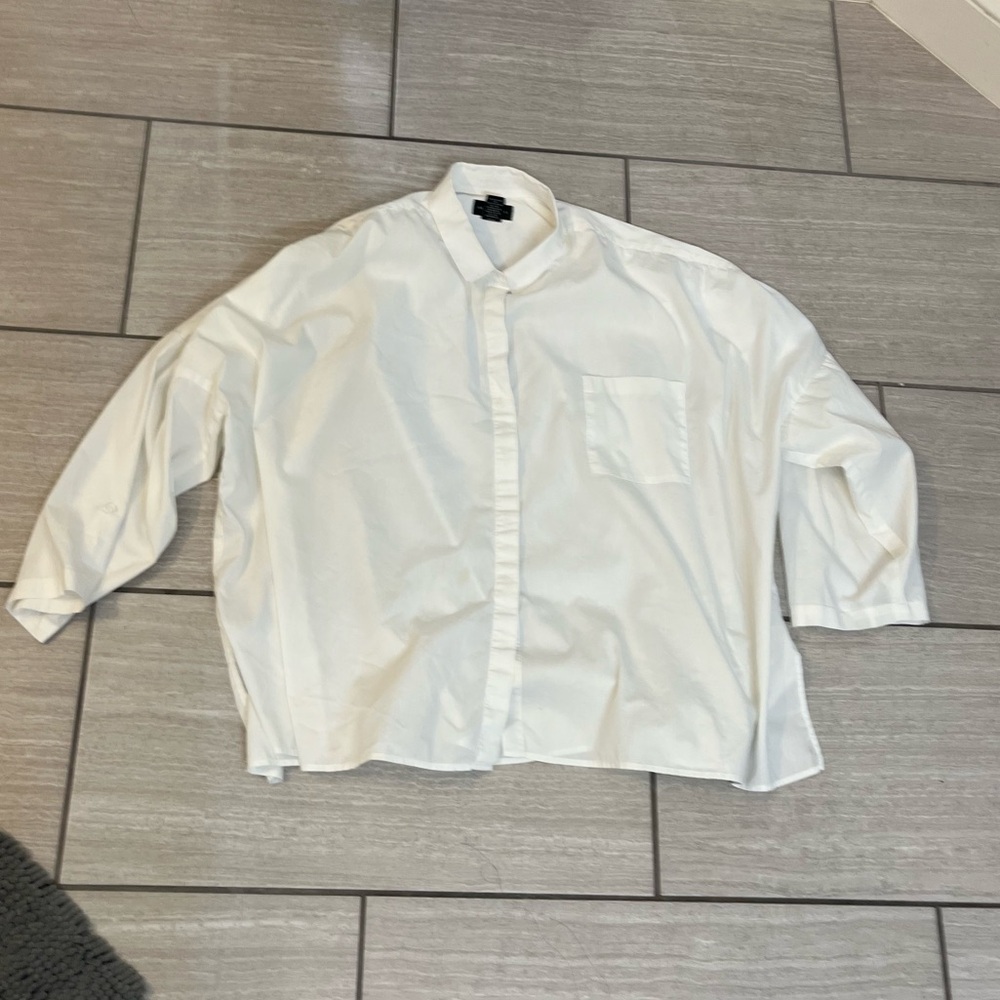 Investments White Casual Button-Down Shirt with Chest Pocket